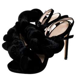 Marco De Vicenzo Black Velvet Braided Ankle Strap Sandals Size 35