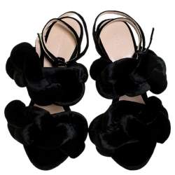 Marco De Vicenzo Black Velvet Braided Ankle Strap Sandals Size 35