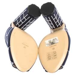 Marco de Vincenzo Blue Embroidered Satin Open Toe Block Heel Sandals Size 41