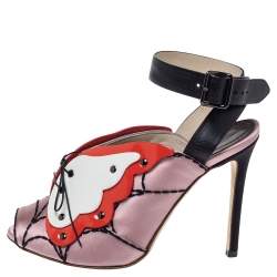 Marco de Vincenzo Multicolor Satin And Leather Butterfly Peep Toe Slingback Sandals Size 36