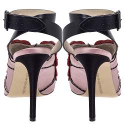 Marco de Vincenzo Multicolor Satin And Leather Butterfly Peep Toe Slingback Sandals Size 36