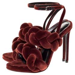 Marco de vincenzo Brown Velvet Braided Ankle Strap Sandals Size 39
