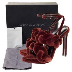 Marco de vincenzo Brown Velvet Braided Ankle Strap Sandals Size 39