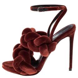 Marco de vincenzo Brown Velvet Braided Ankle Strap Sandals Size 39