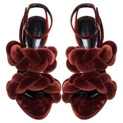 Marco de vincenzo Brown Velvet Braided Ankle Strap Sandals Size 39