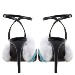 Pre Owned Marco De Vincenzo Multi Color Leather and Striped Faux Fur Slingback Sandals Size 38.5