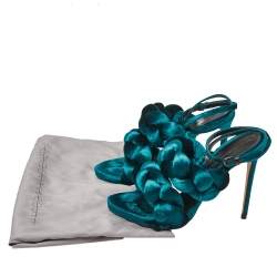 Pre Owned Marco de Vincenzo Teal Green Velvet Braided Ankle Strap Sandals Size 40