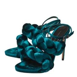 Pre Owned Marco de Vincenzo Teal Green Velvet Braided Ankle Strap Sandals Size 40