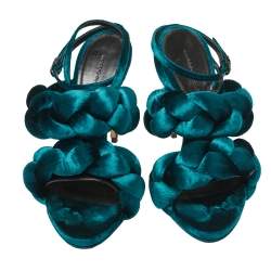Pre Owned Marco de Vincenzo Teal Green Velvet Braided Ankle Strap Sandals Size 40