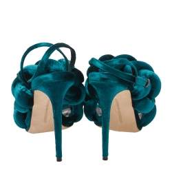 Pre Owned Marco de Vincenzo Teal Green Velvet Braided Ankle Strap Sandals Size 40