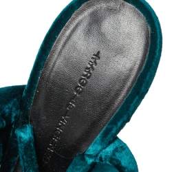 Pre Owned Marco de Vincenzo Teal Green Velvet Braided Ankle Strap Sandals Size 40