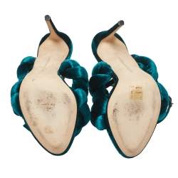 Pre Owned Marco de Vincenzo Teal Green Velvet Braided Ankle Strap Sandals Size 40