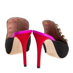 Pre Owned Marco de vincenzo Black Satin Embellished Pointed Toe Mules Size 38