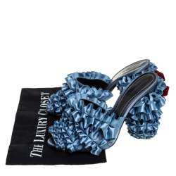 Marco de vincenzo Blue Satin Ruffle Mule Sandals Size 37.5
