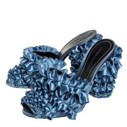 Marco de vincenzo Blue Satin Ruffle Mule Sandals Size 37.5