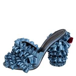 Marco de vincenzo Blue Satin Ruffle Mule Sandals Size 37.5