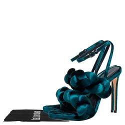 Marco de Vincenzo Teal Green Velvet Braided Ankle Strap Sandals Size 38.5