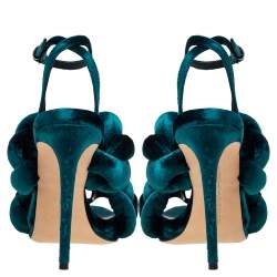 Marco de Vincenzo Teal Green Velvet Braided Ankle Strap Sandals Size 38.5