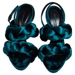 Marco de Vincenzo Teal Green Velvet Braided Ankle Strap Sandals Size 38.5