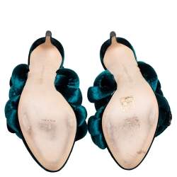 Marco de Vincenzo Teal Green Velvet Braided Ankle Strap Sandals Size 38.5
