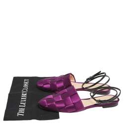 Marco de Vincenzo Purple Woven Satin Ankle Strap Flats Size 39