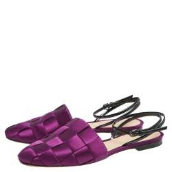 Marco de Vincenzo Purple Woven Satin Ankle Strap Flats Size 39