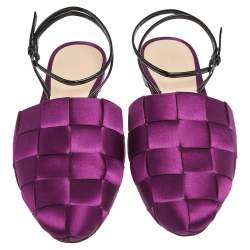 Marco de Vincenzo Purple Woven Satin Ankle Strap Flats Size 39