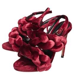 Marco de Vincenzo Red Braided Velvet Ankle Strap Sandals Size 38