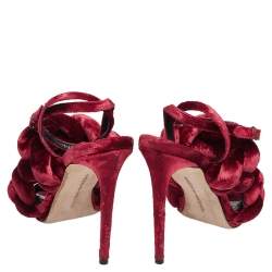 Marco de Vincenzo Red Braided Velvet Ankle Strap Sandals Size 38