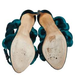 Marco de Vincenzo Teal Green Velvet Braided Ankle Strap Sandals Size 38