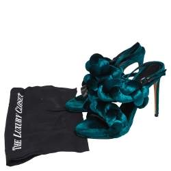 Marco de Vincenzo Teal Green Velvet Braided Ankle Strap Sandals Size 38