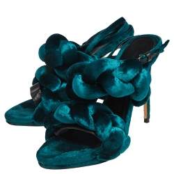 Marco de Vincenzo Teal Green Velvet Braided Ankle Strap Sandals Size 38