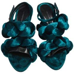 Marco de Vincenzo Teal Green Velvet Braided Ankle Strap Sandals Size 38