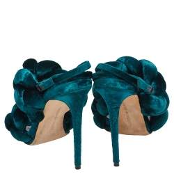 Marco de Vincenzo Teal Green Velvet Braided Ankle Strap Sandals Size 38