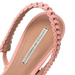 Marco de Vincenzo Pink/Silver Pleated Fabric and Leather Bow Slingback Sandals Size 37