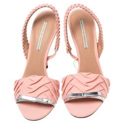 Marco de Vincenzo Pink/Silver Pleated Fabric and Leather Bow Slingback Sandals Size 37