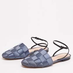 Marco de Vincenzo Blue Satin Ankle Strap Flats Size 39