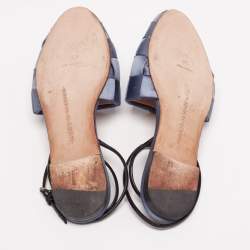Marco de Vincenzo Blue Satin Ankle Strap Flats Size 39