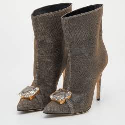Marco De Vincenzo Metallic Iridescent Lurex Fabric Crystal Embellished Ankle Boots Size 39
