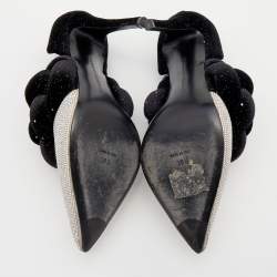 Marco de Vincenzo Black/Silver Velvet And Crystal Braided Strap Pumps Size 37.5