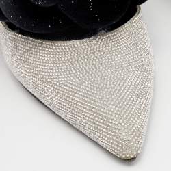 Marco de Vincenzo Black/Silver Velvet And Crystal Braided Strap Pumps Size 37.5