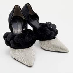 Marco de Vincenzo Black/Silver Velvet And Crystal Braided Strap Pumps Size 37.5