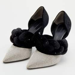 Marco de Vincenzo Black/Silver Velvet And Crystal Braided Strap Pumps Size 37.5