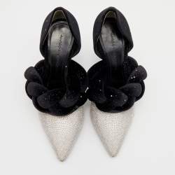 Marco de Vincenzo Black/Silver Velvet And Crystal Braided Strap Pumps Size 37.5