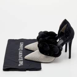 Marco de Vincenzo Black/Silver Velvet And Crystal Braided Strap Pumps Size 37.5