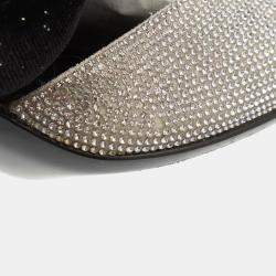 Marco de Vincenzo Black/Silver Velvet And Crystal Braided Strap Pumps Size 37.5