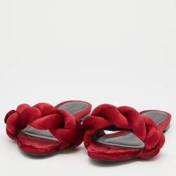Marco de Vincenzo Red Velvet Braided Flat Slide Sandals Size 39