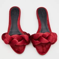 Marco de Vincenzo Red Velvet Braided Flat Slide Sandals Size 39