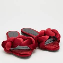 Marco de Vincenzo Red Velvet Braided Flat Slide Sandals Size 39