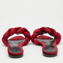 Marco de Vincenzo Red Velvet Braided Flat Slide Sandals Size 39